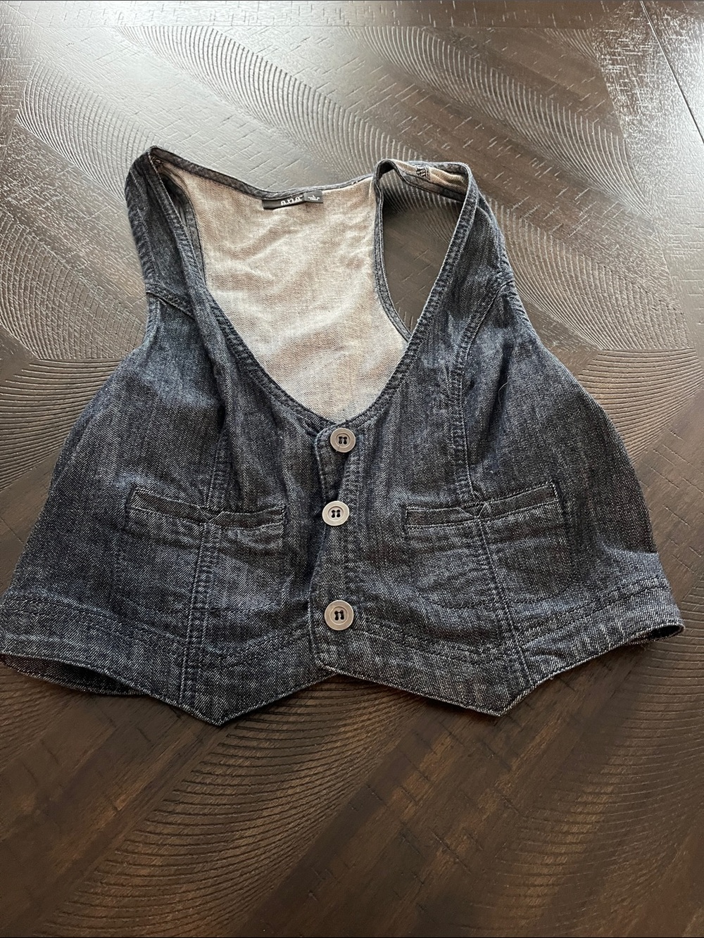 Washed Black Denim Crop Vest with Button Front